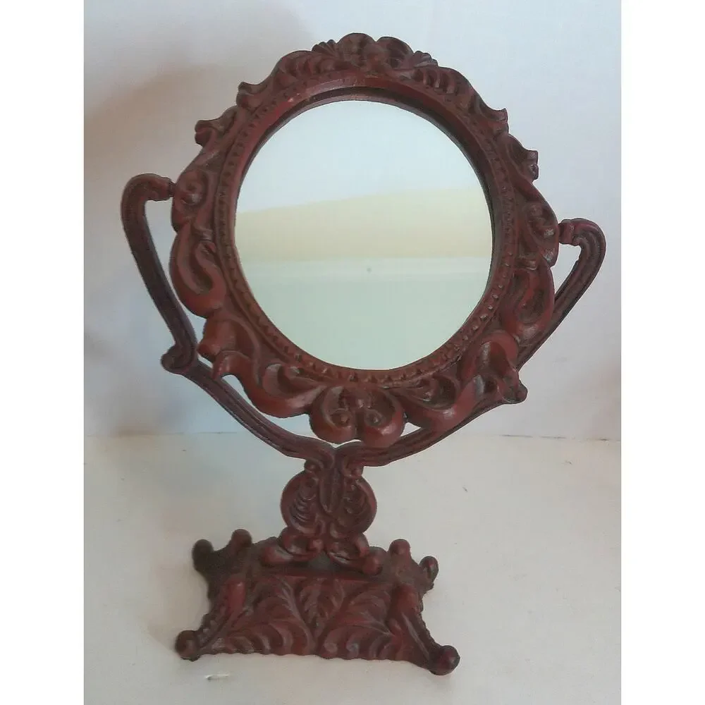 Vintage Gothic Cast Iron Dressing Table Tilting Mirror Dark Brown